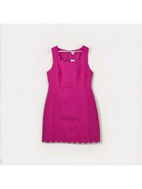 NWT J.Crew Shift Midi Dress 14 Hot Pink Scalloped Cotton Lined Sleeveless AK926